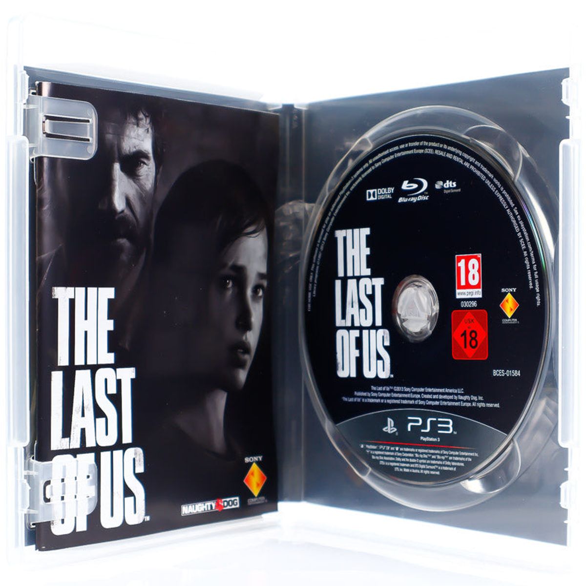 The Last of Us PS3 open case and disc on white square background