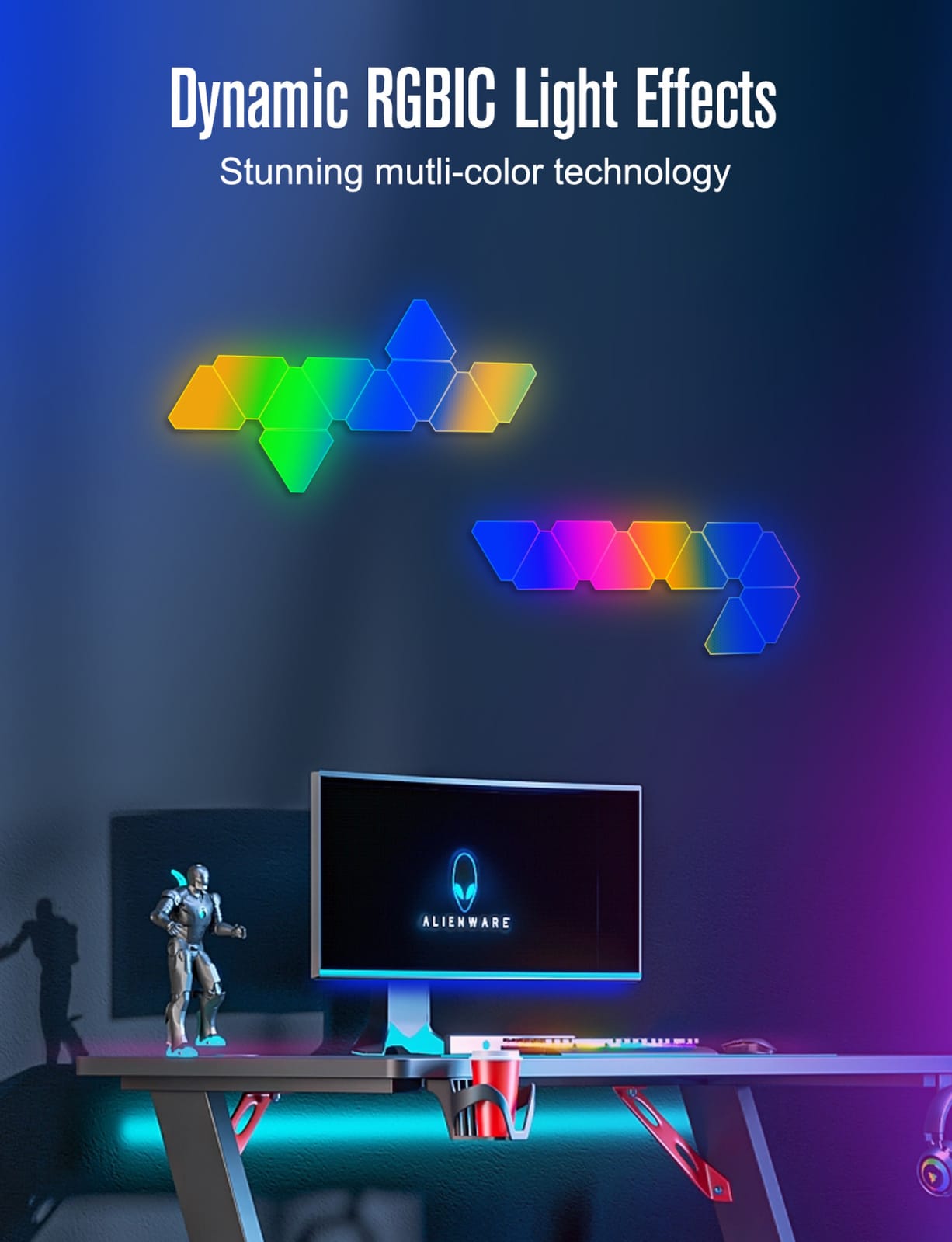 Tuya Triangle LED Light Panels with 6 Connection Ports, Smart RGBIC Wall Lights - gametricks