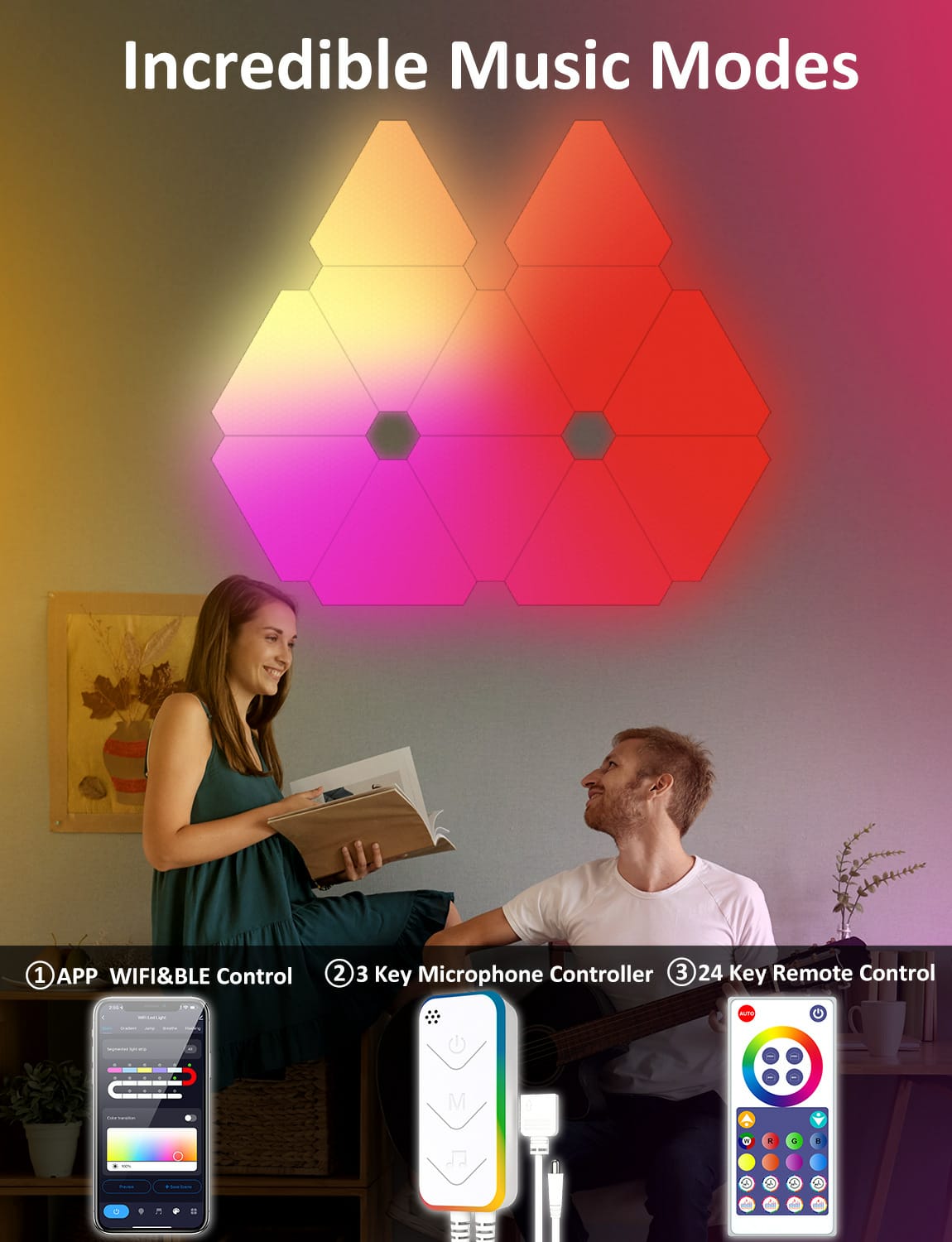 Tuya Triangle LED Light Panels with 6 Connection Ports, Smart RGBIC Wall Lights - gametricks
