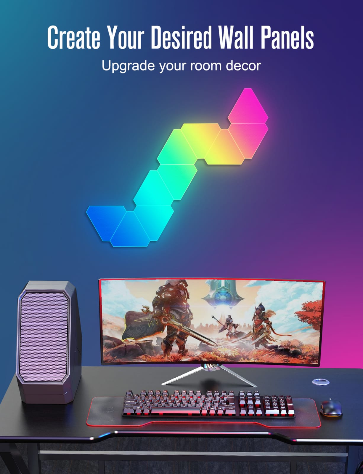 Tuya Triangle LED Light Panels with 6 Connection Ports, Smart RGBIC Wall Lights - gametricks