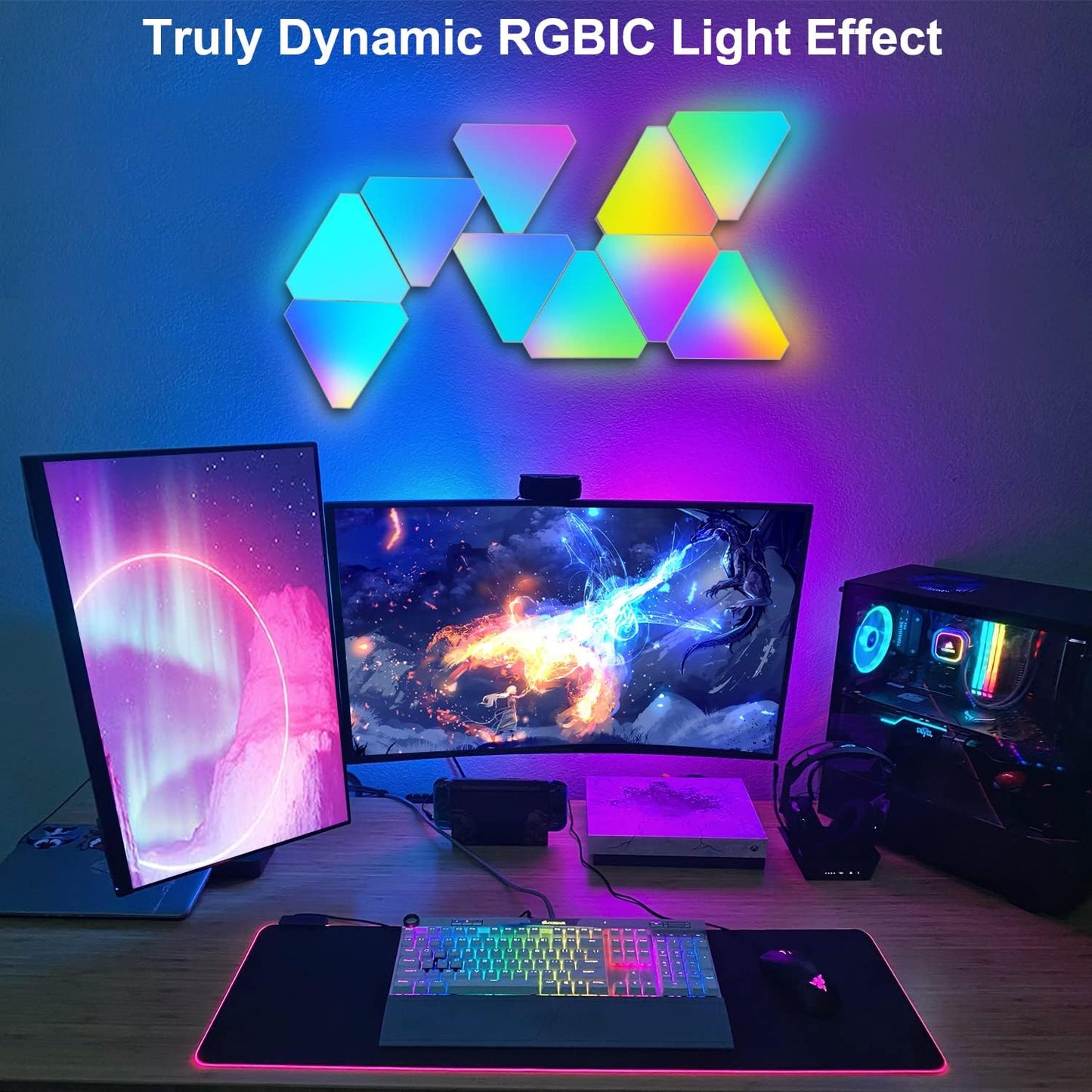 Tuya Triangle LED Light Panels with 6 Connection Ports, Smart RGBIC Wall Lights - gametricks
