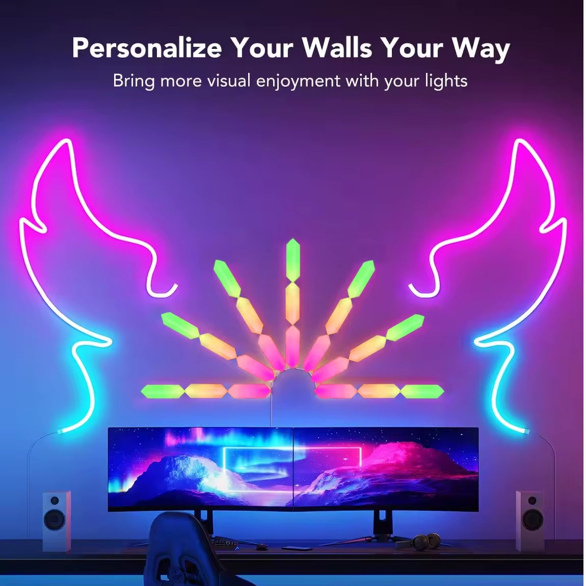 Smart 3D LED RGB Wall Lights, Smart RGBIC Hexagon Shape Lights TUYA