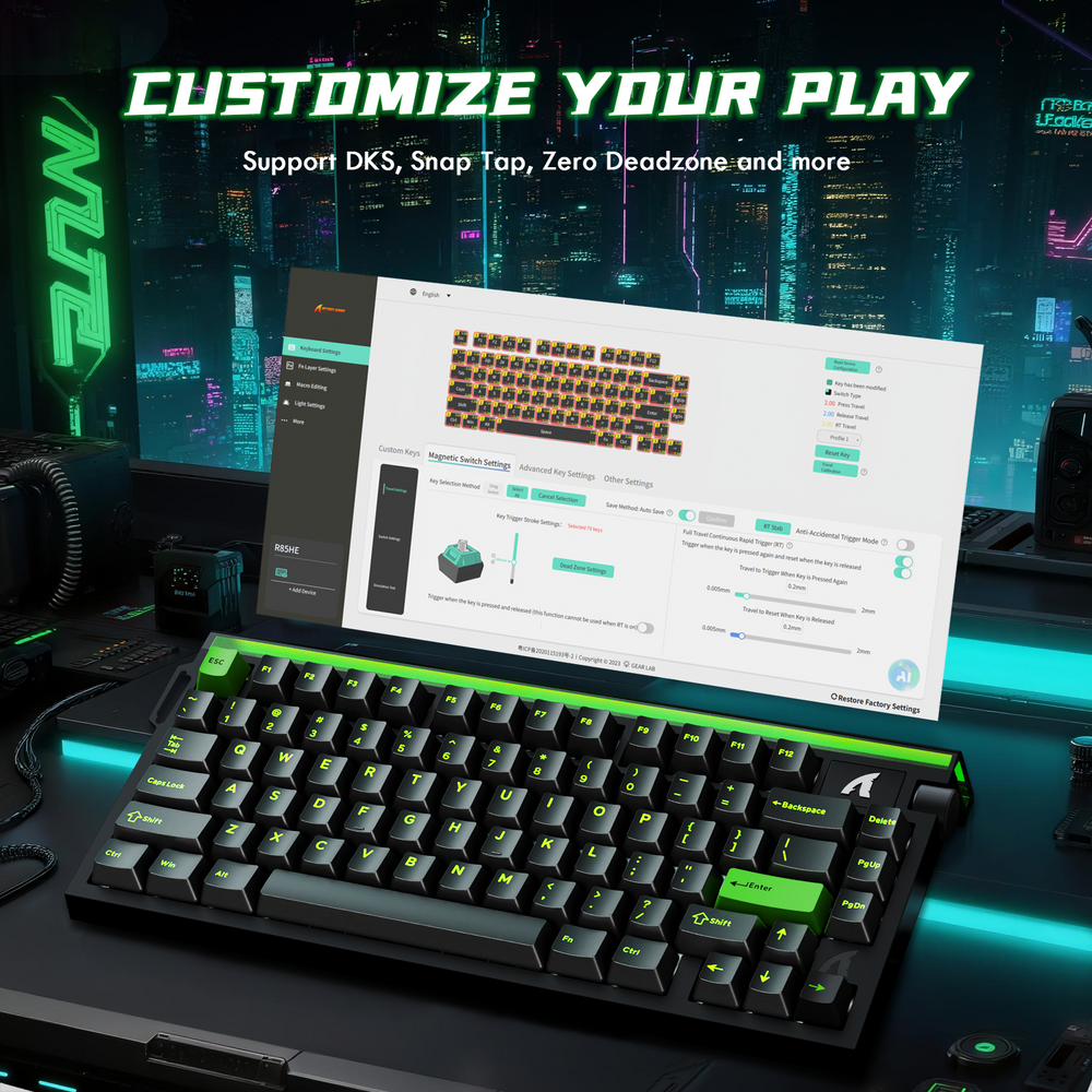 ATTACK SHARK R85 HE Rapid Trigger Gaming Keyboard Magnetic Switch with Custom Lightbox - Black/Green