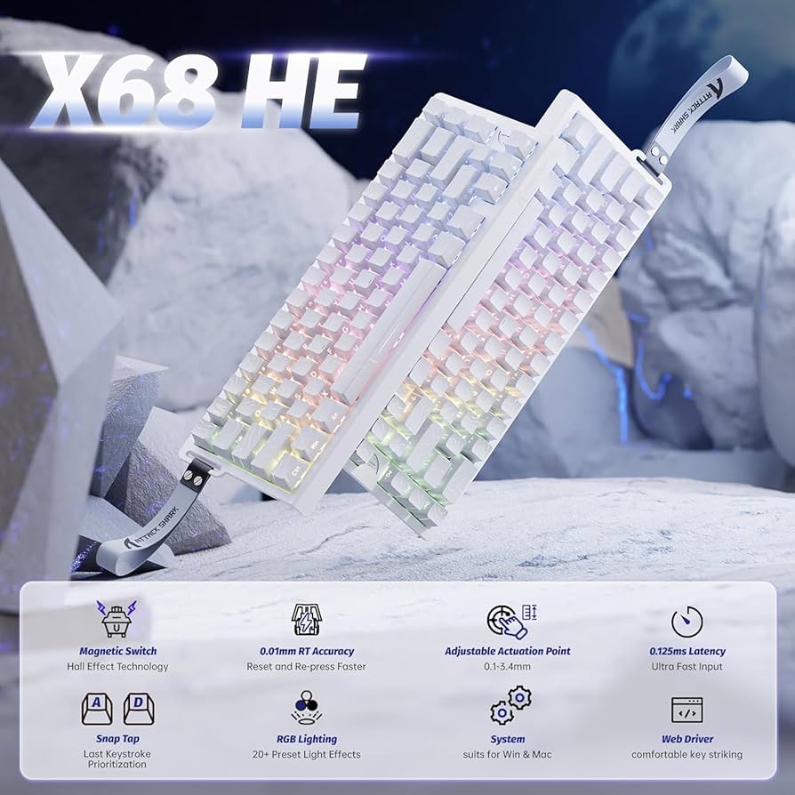 ATTACK SHARK X68HE RT Mechanical Gaming Keyboard 60% Wired TKL - White Contour