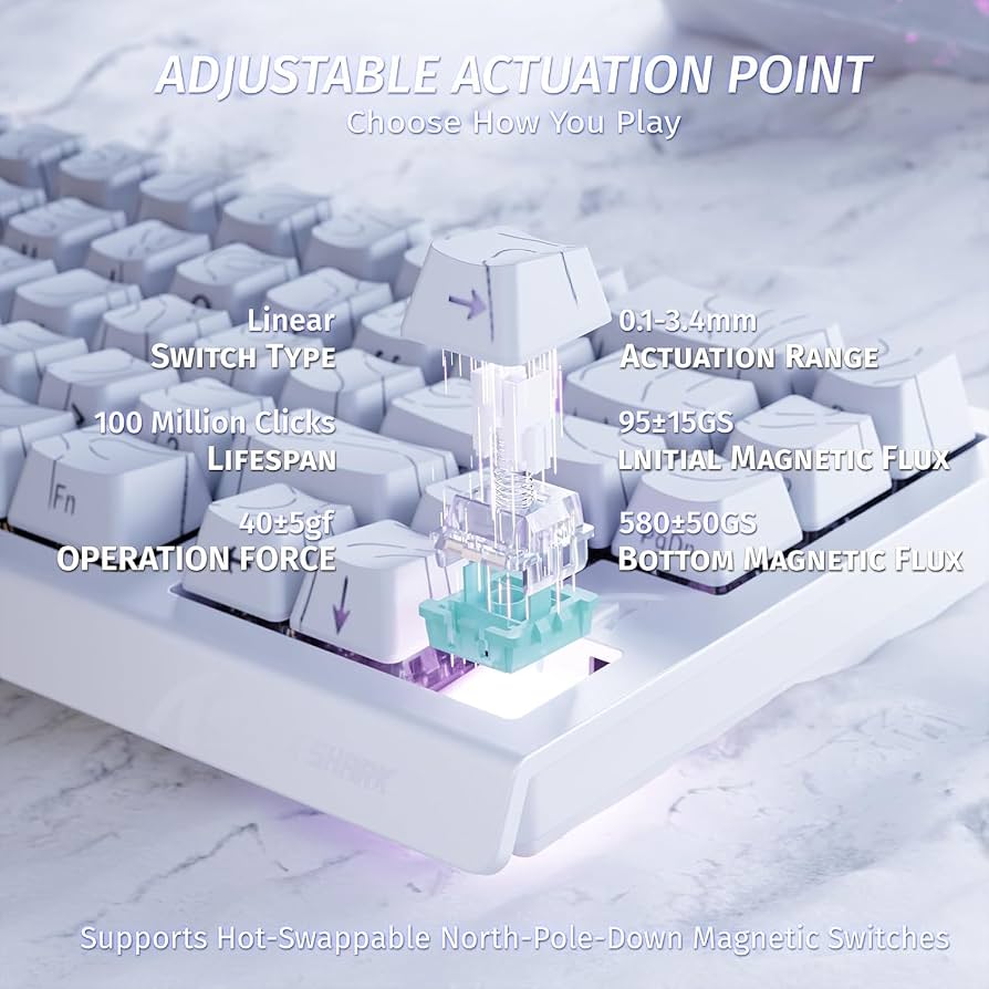 ATTACK SHARK X68HE RT Mechanical Gaming Keyboard 60% Wired TKL - White Contour