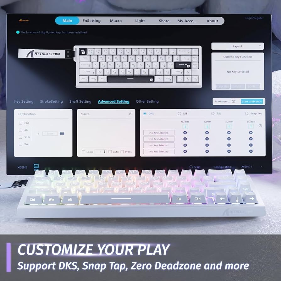 ATTACK SHARK X68HE RT Mechanical Gaming Keyboard 60% Wired TKL - White Contour