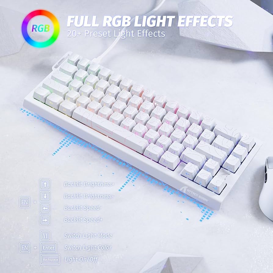 ATTACK SHARK X68HE RT Mechanical Gaming Keyboard 60% Wired TKL - White Contour