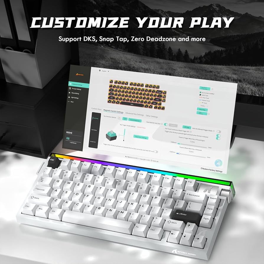 ATTACK SHARK R85 HE Rapid Trigger Gaming Keyboard Magnetic Switch with Custom Lightbox - Star White