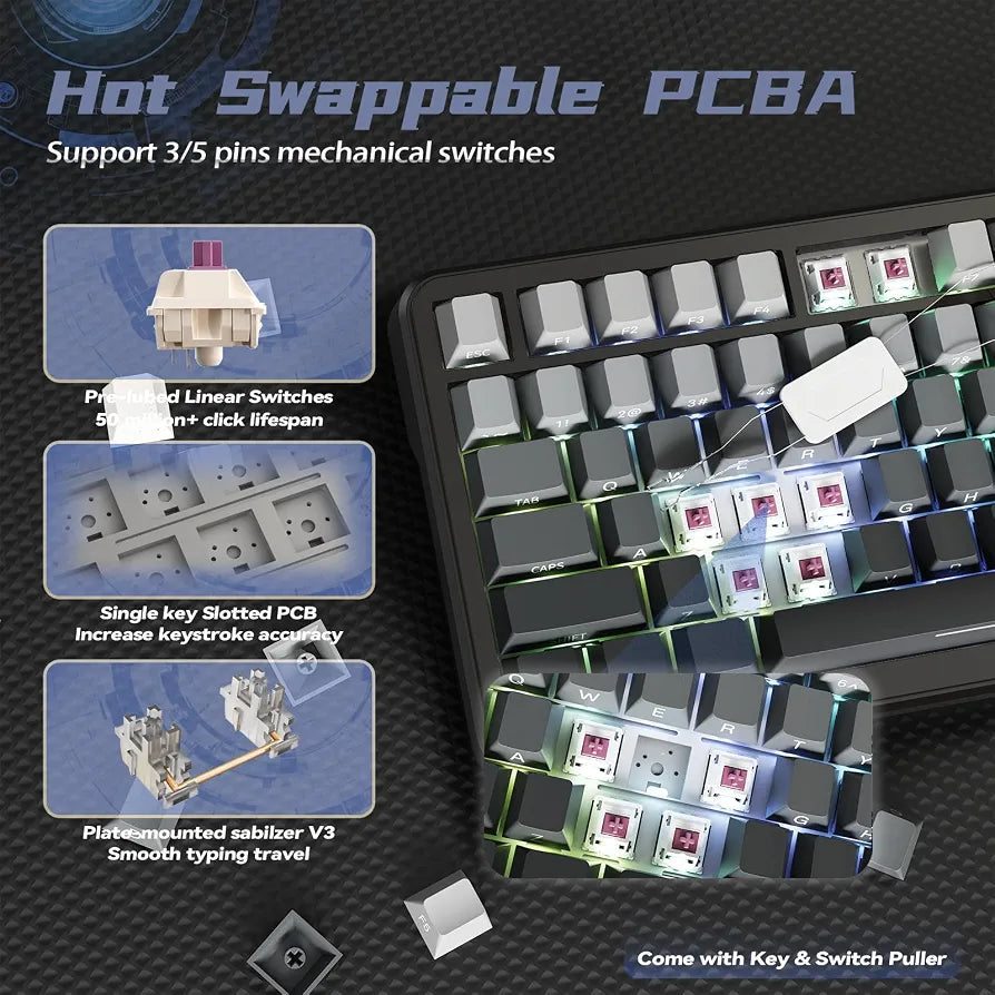 ATTACK SHARK X85 Pro 75% TKL Wireless Mechanical Gaming Keyboard - Moon Night