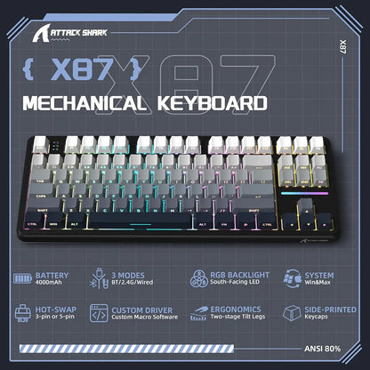 ATTACK SHARK X87 Wireless Tri-Mode Mechanical Gaming Keyboard - Black
