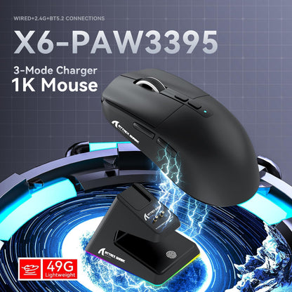 ATTACK SHARK X6 Lightweight Tri-Mode Wireless/Wired  Gaming Mouse with Charging Base - Black