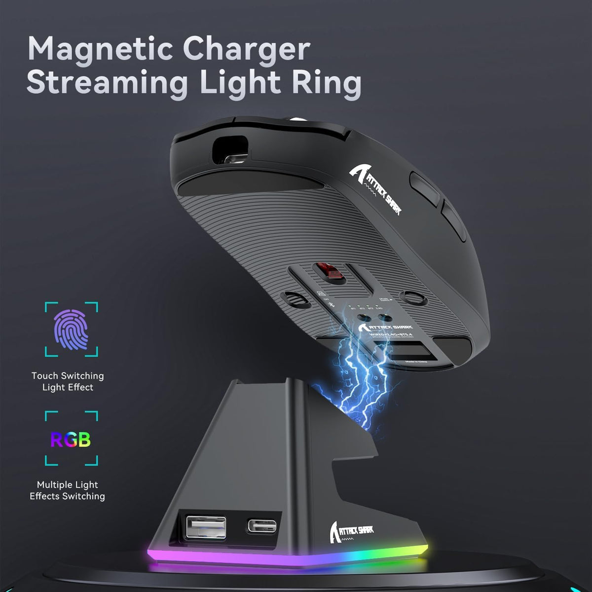 ATTACK SHARK X6 Lightweight Tri-Mode Wireless/Wired  Gaming Mouse with Charging Base - Black