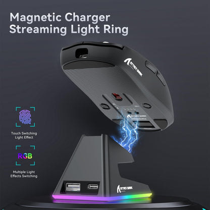 ATTACK SHARK X6 Lightweight Tri-Mode Wireless/Wired  Gaming Mouse with Charging Base - Black