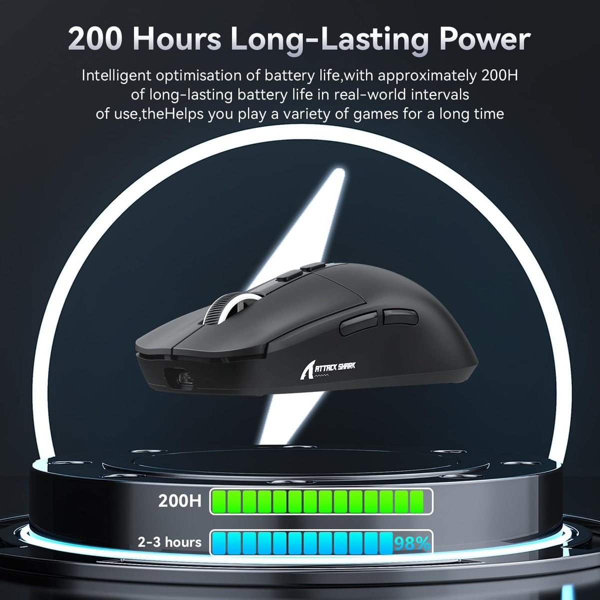ATTACK SHARK X6 Lightweight Tri-Mode Wireless/Wired  Gaming Mouse with Charging Base - Black