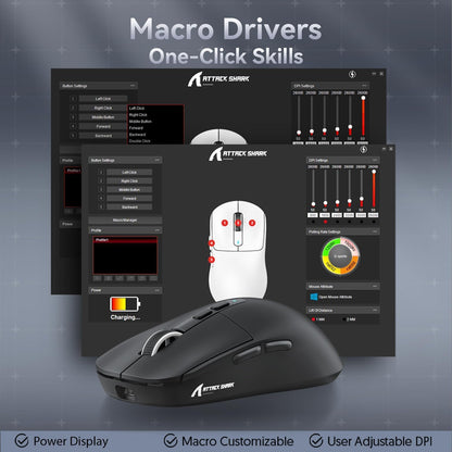 ATTACK SHARK X6 Lightweight Tri-Mode Wireless/Wired  Gaming Mouse with Charging Base - Black