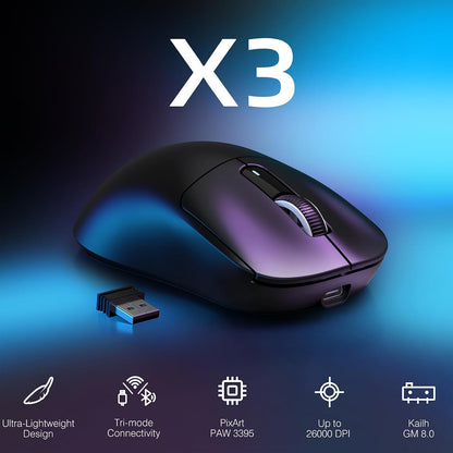 ATTACK SHARK X3 Lightweight Wireless Gaming Mouse with Tri-Mode 2.4G/USB-C Wired/Bluetooth