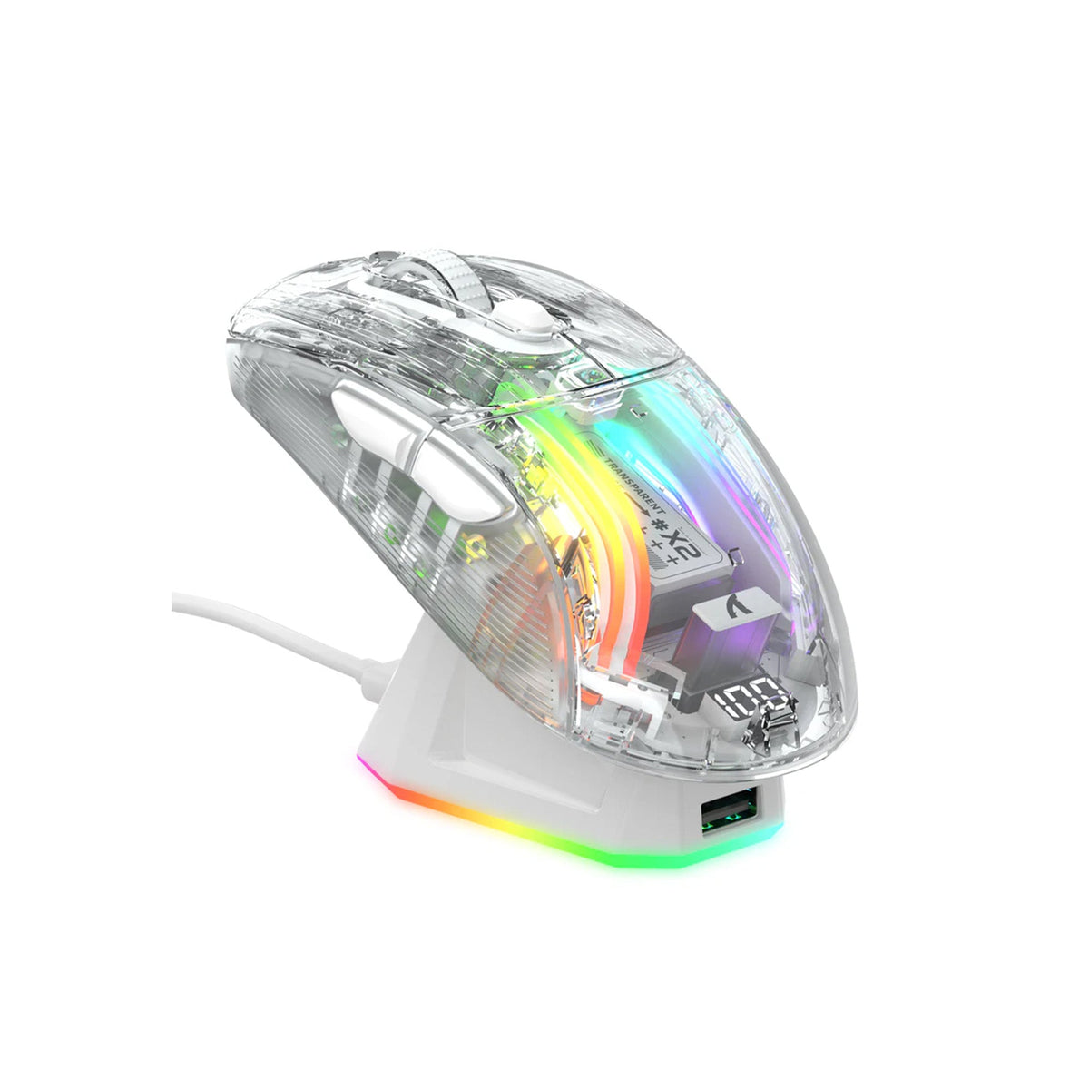 ATTACK SHARK X2 Pro Wireless Gaming Mouse with Charging Dock, Silent Bluetooth Mouse (Tri-Mode BT5.0/2.4G/Wired), RGB Ergonomic Mouse 4000DPI, Transparent Case, PC/Mac/Tablet - White