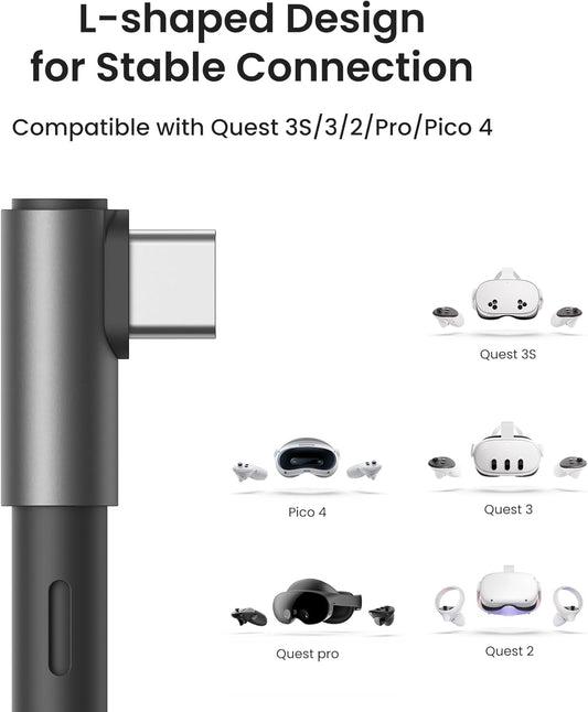 KIWI design Link Cable with Charging 16FT Compatible with Meta Quest 3S/3/2/Pro/Pico 4 Accessories and PC/SteamVR, USB 3.0 to USB C Link Cable with 5Gbps Super Speed for Extended Gameplay