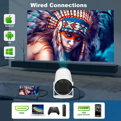 HY300 PRO Mini Portable Projector, Support 4K with Dual-Band WIFI6 5G Wireless 5.0 Bluetooth Android System