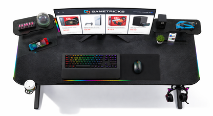 V7 Wing-Shaped Premium RGB Gaming Desk 160cm | Black Gaming Table With LED Lighting gametricks