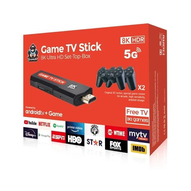 X8 Video Game emulator Stick, Android 5G 8K TV Box Dual System with 2.4G Dual Wireless Controllers - gametricks