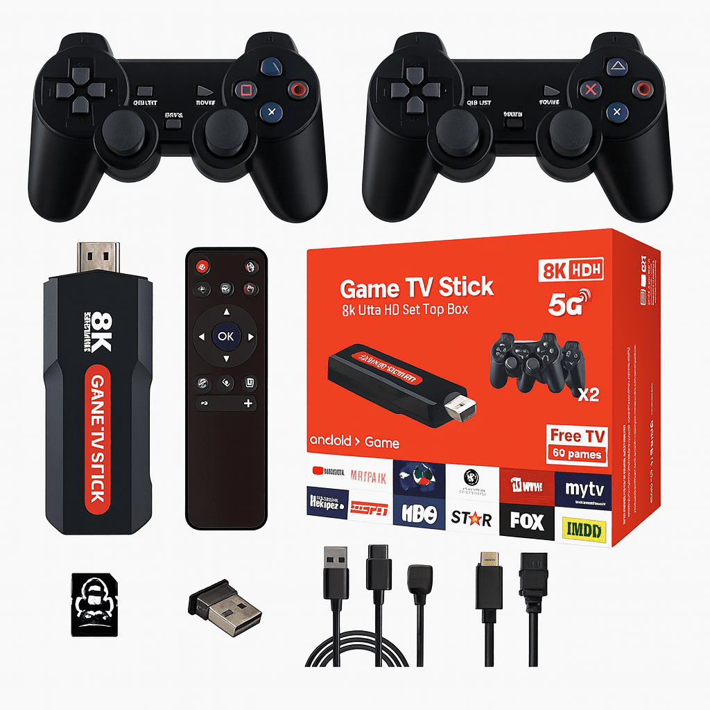 X8 Video Game emulator Stick, Android 5G 8K TV Box Dual System with 2.4G Dual Wireless Controllers - gametricks